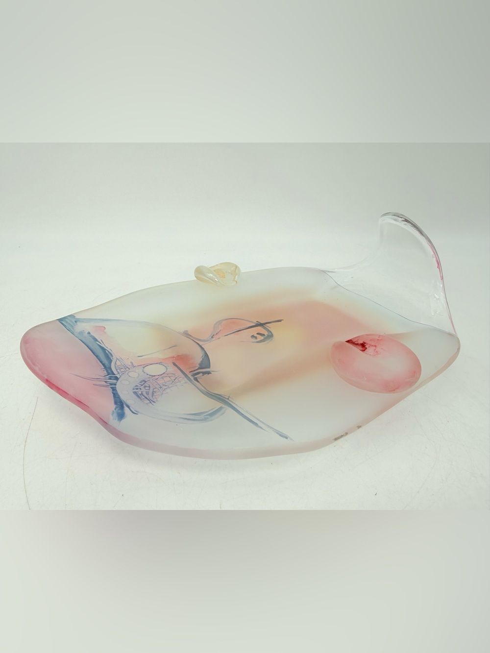 Frosted Glass Art Tray in Pink and Cream Tones - ashtray - catchall